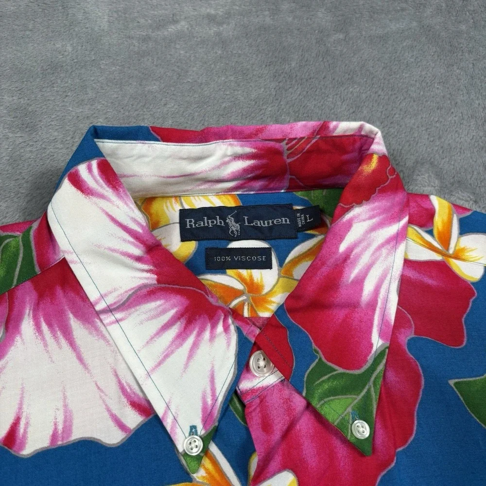 Vintage Polo Ralph Lauren Hawaiian Shirt Viscose Floral Camp Men's Size Large